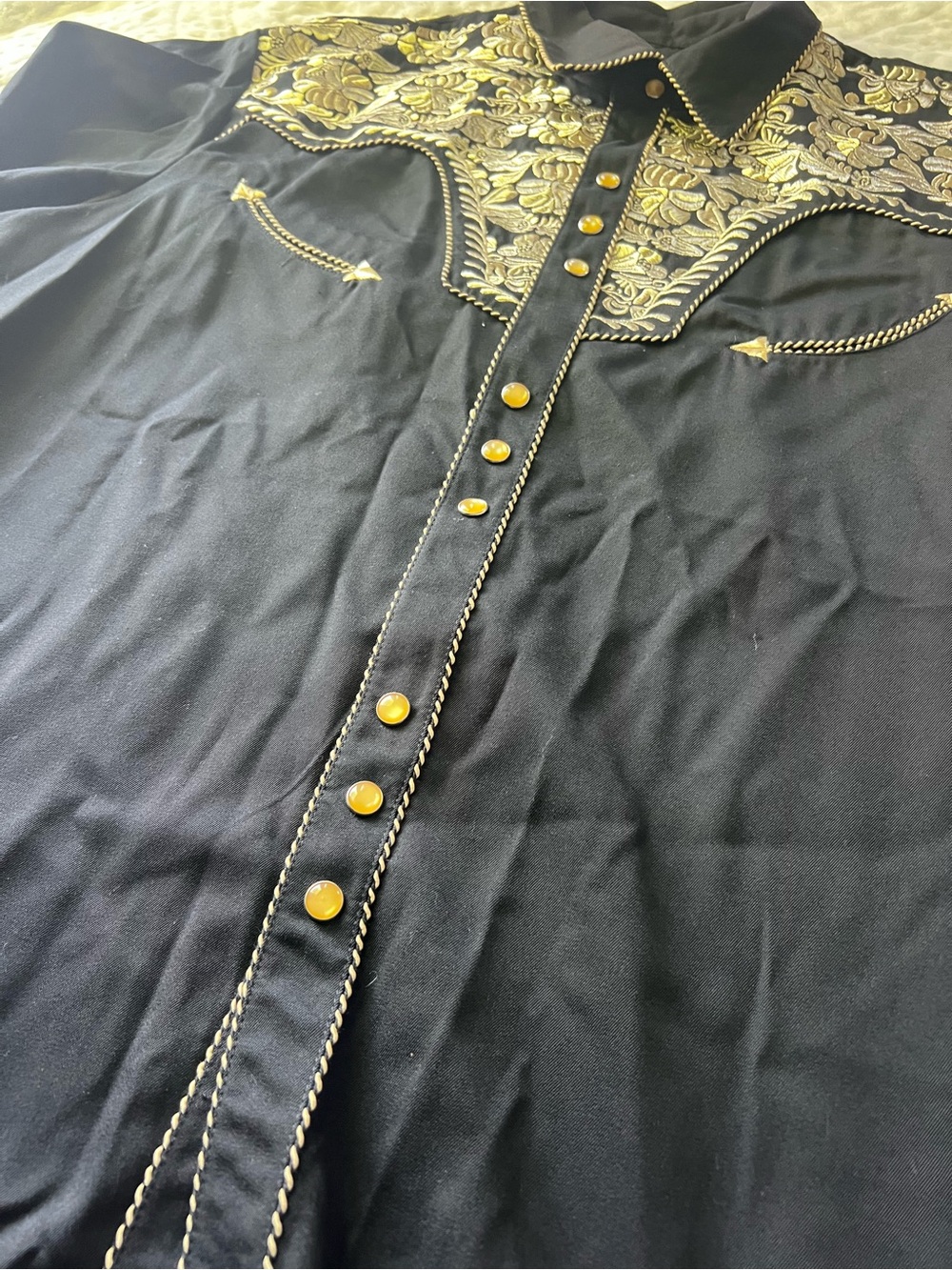 Scully Men’s Embroidered Scroll Black Long Sleeve Snap Western Shirt | Size L - Picture 4 of 11